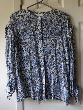Blue Paisley Button-Front Women's Top - Piko
